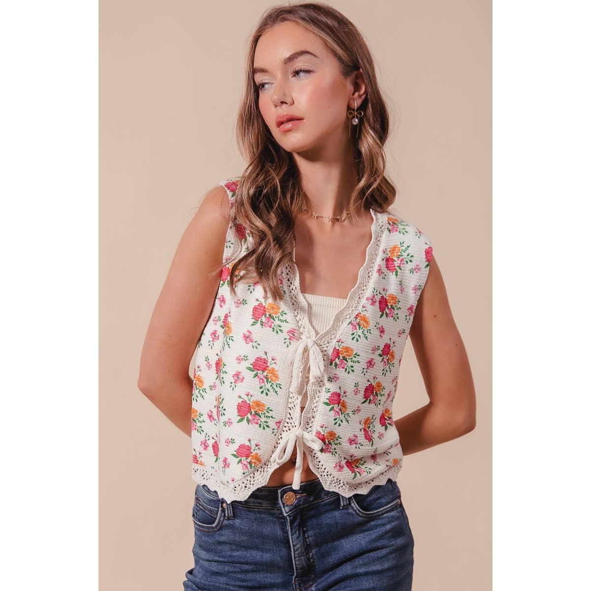 Floral Tie Front Vest