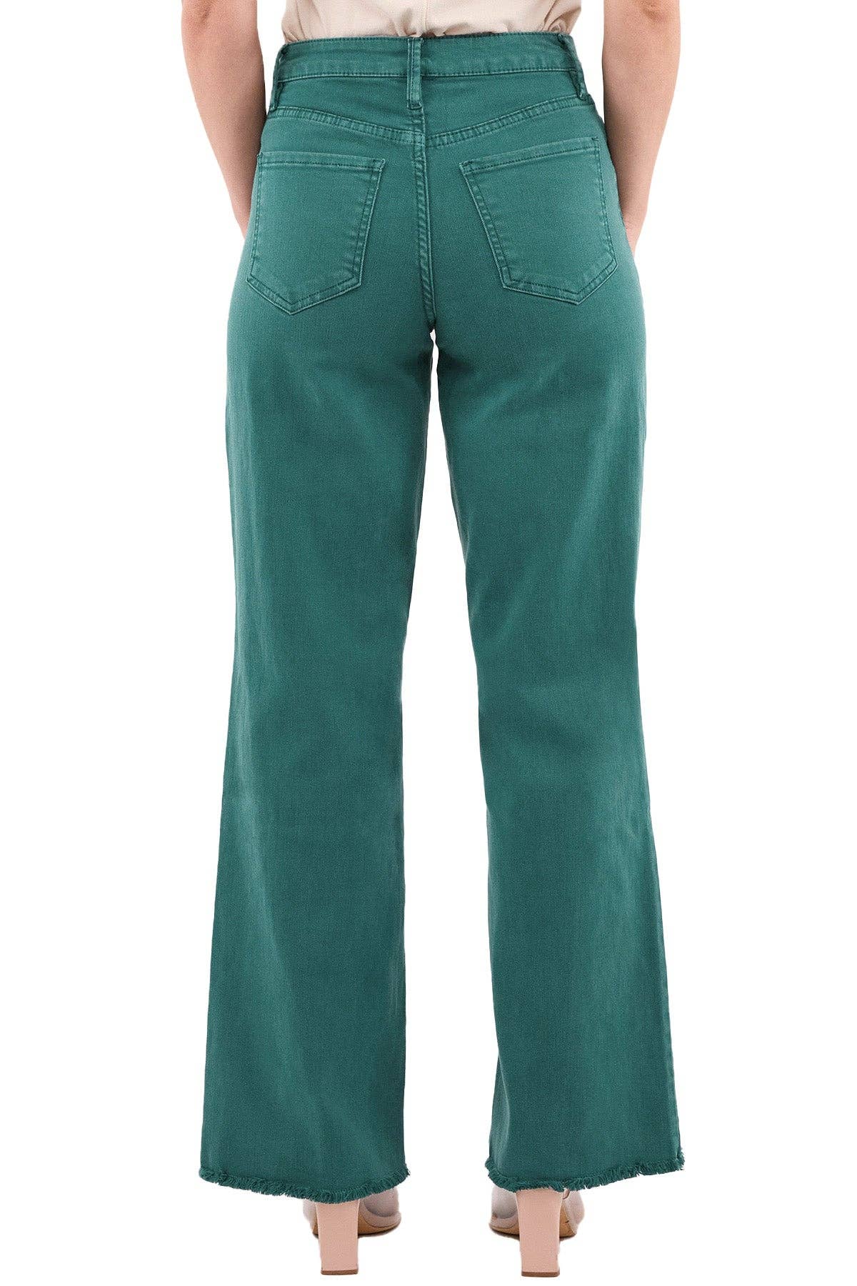 Chloe High Rise Frayed Wide Leg Pants: Blue Teal
