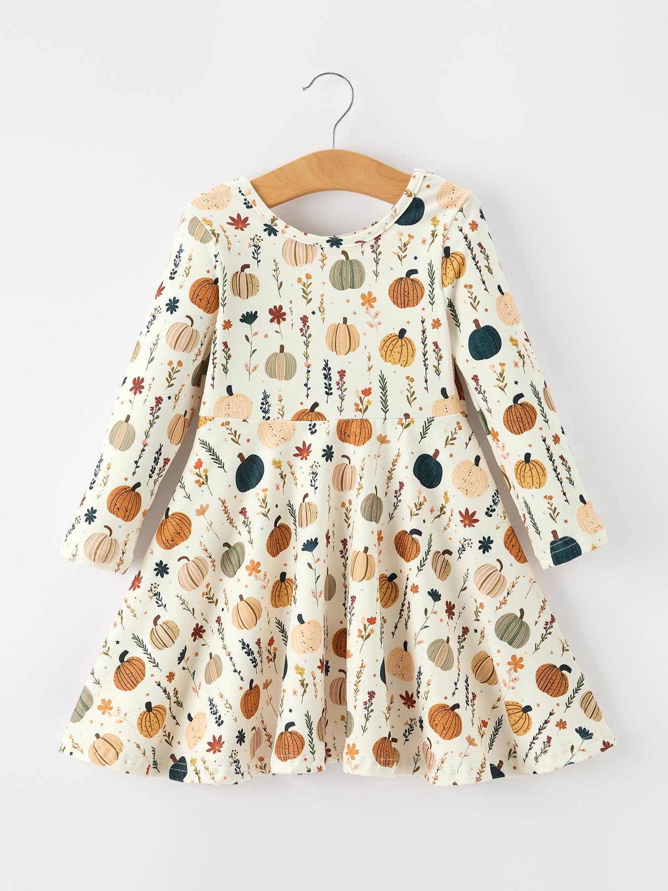 Fall Orange Pumpkin & Leaf Twirl Girls Dress