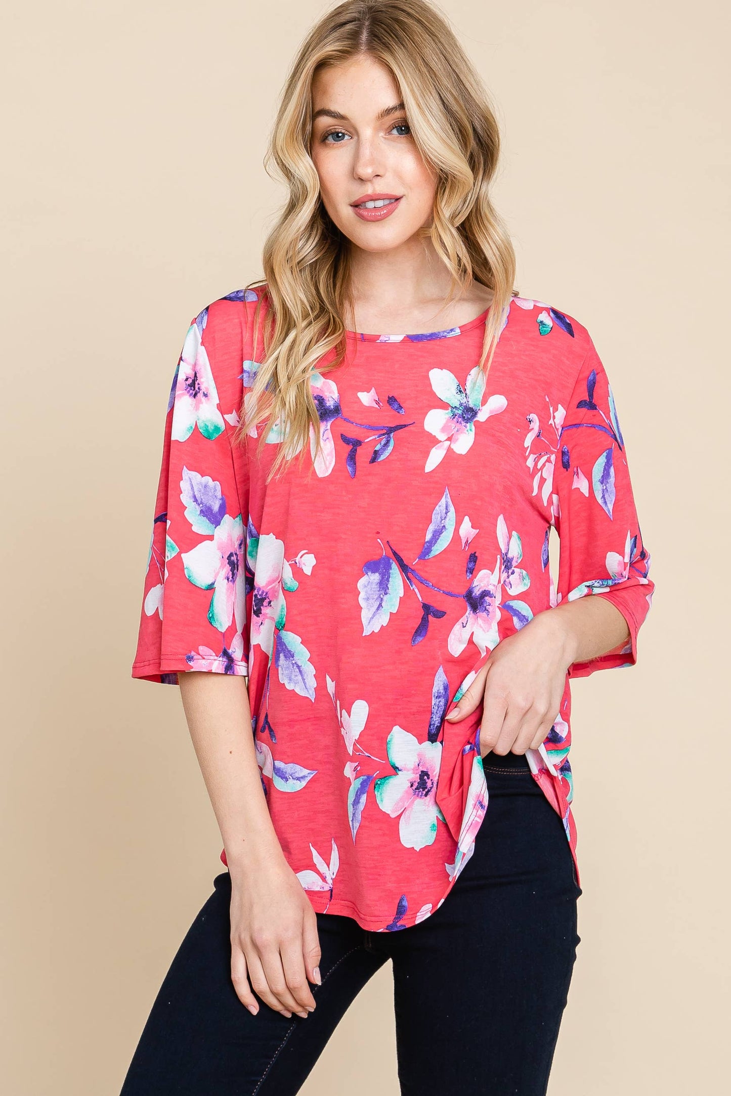 Floral Print Fuchsia Tunic