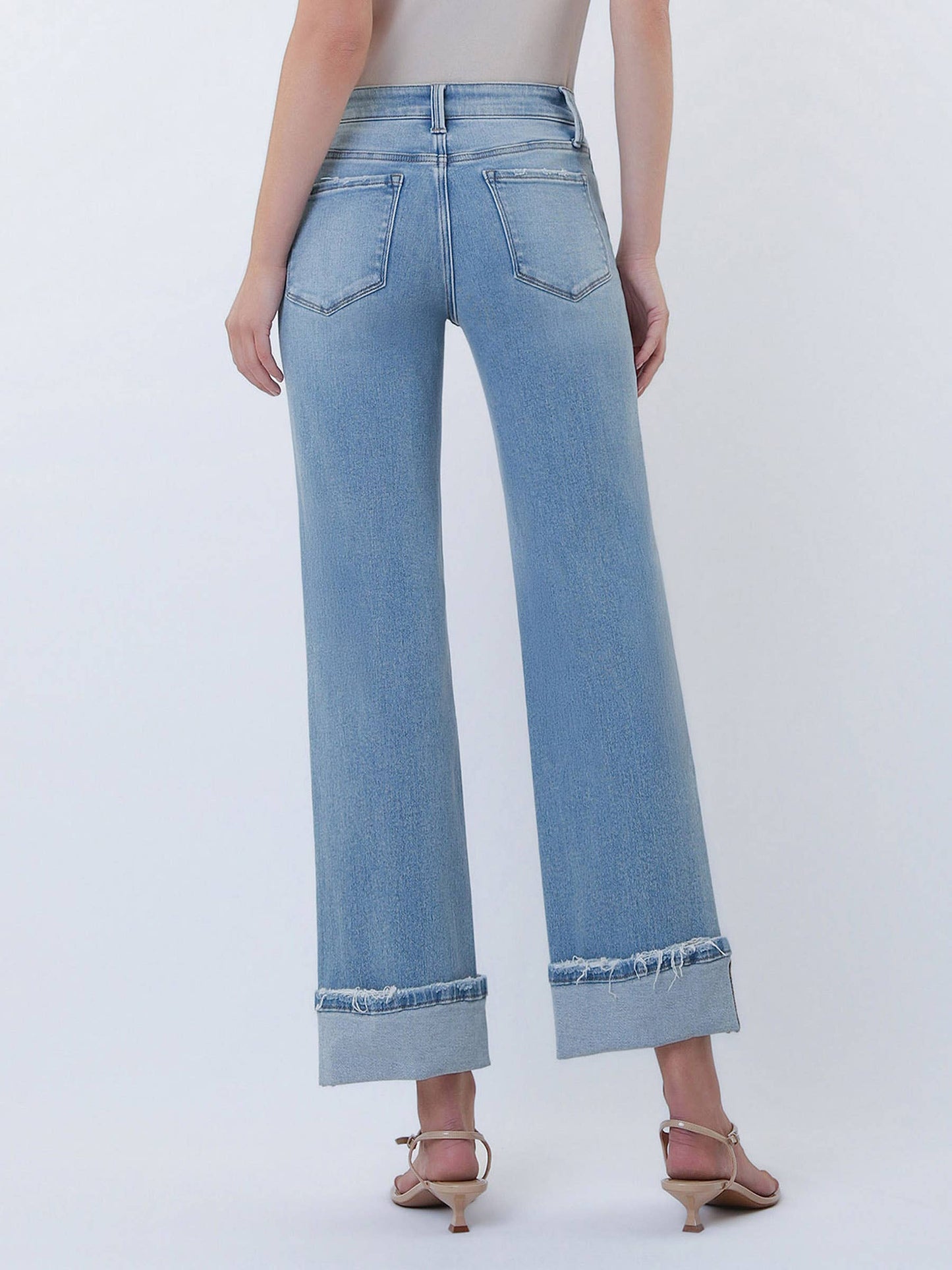 Lovervet Mid Rise Cuffed Slim Wide Leg Jeans