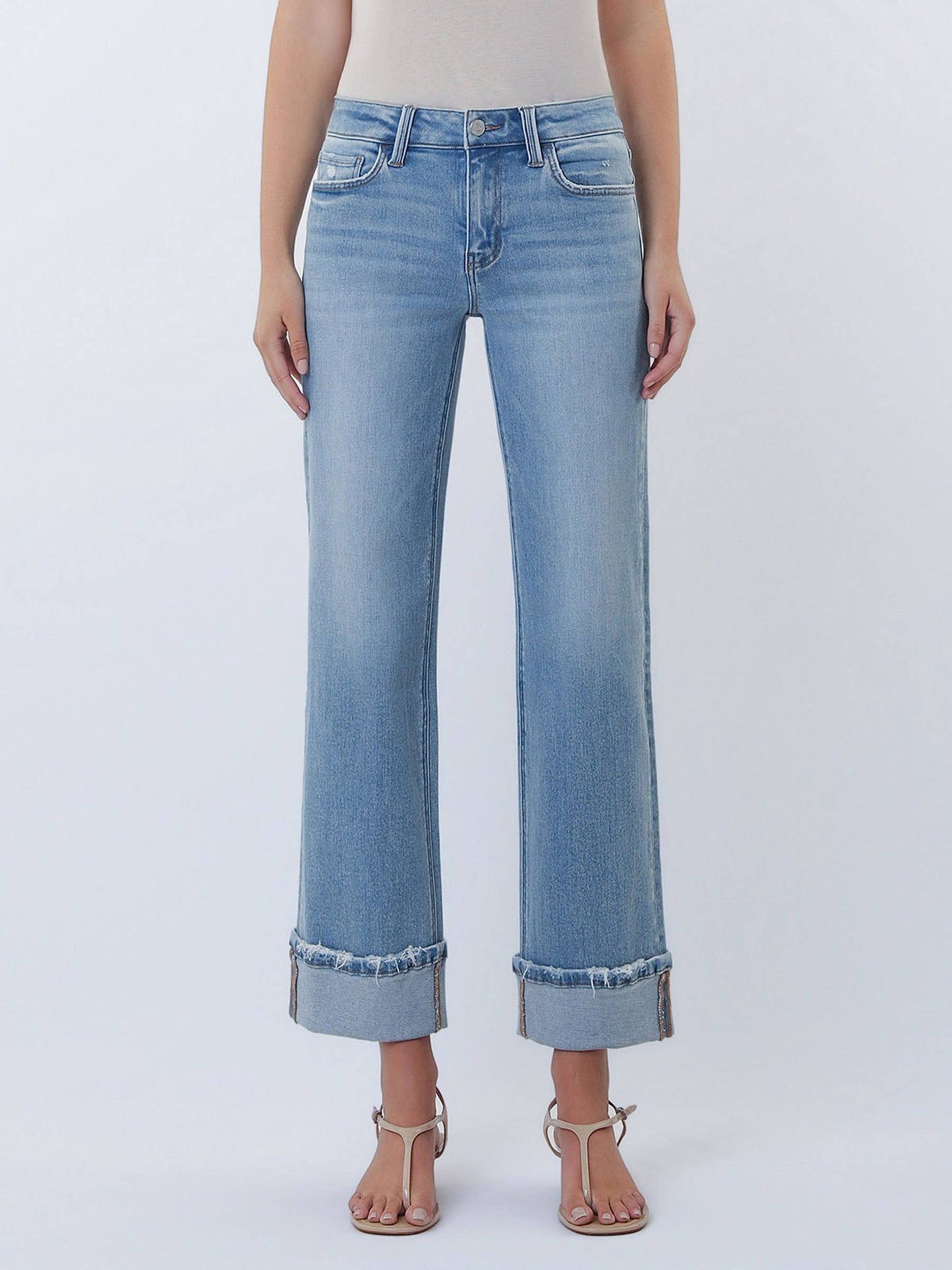 Lovervet Mid Rise Cuffed Slim Wide Leg Jeans