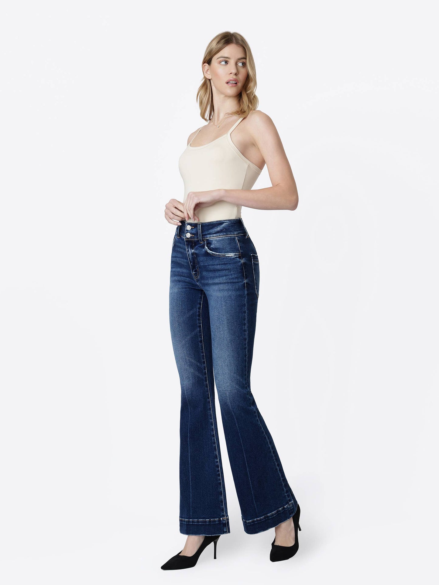 Lovervet High Rise Two Button Back Yoke Flare
