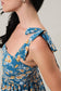Tie Strap Empire Waist Smocking Tropical Mini Dress: Blue-Yellow Ditsy