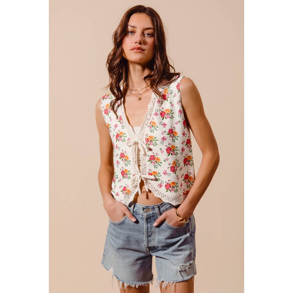 Floral Tie Front Vest