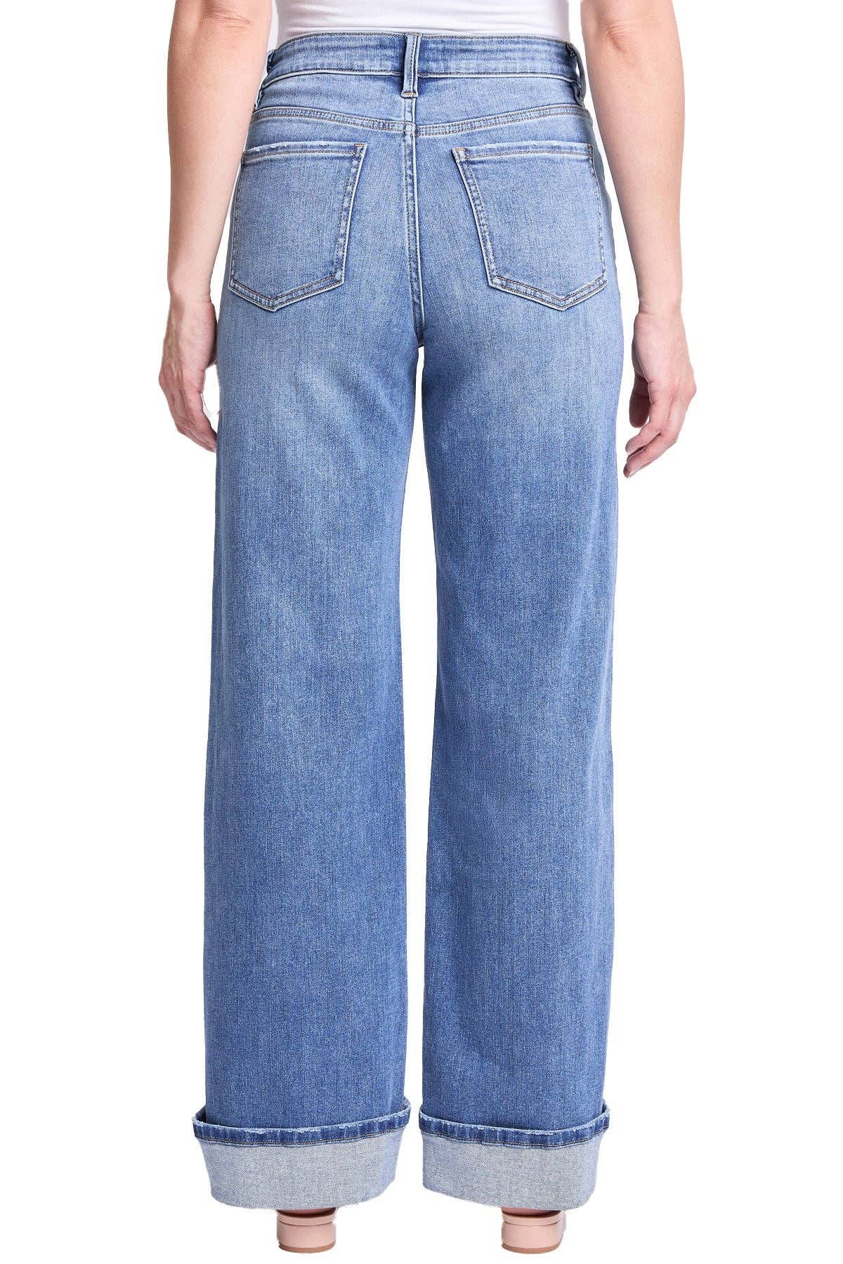 Hailey High Rise Cuff Wide Leg Jeans: Medium Wash