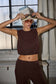 Gilli Round Neck Sleeveless Bubble Hem Top: Mocha