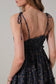 Spagetti Tie Strap Tiered Baby Doll Ditsy Print Mini Dress: Navy-Taupe Ditsy
