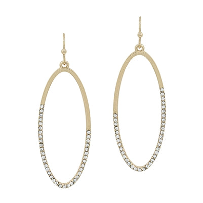 Gold Rhinestone Oval Earrings