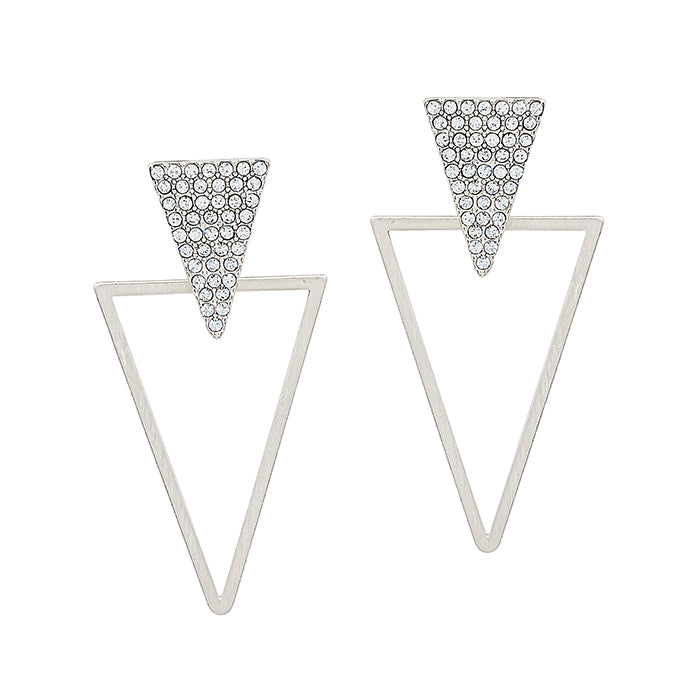 Silver Layered Rhinestone Triangle Earrings