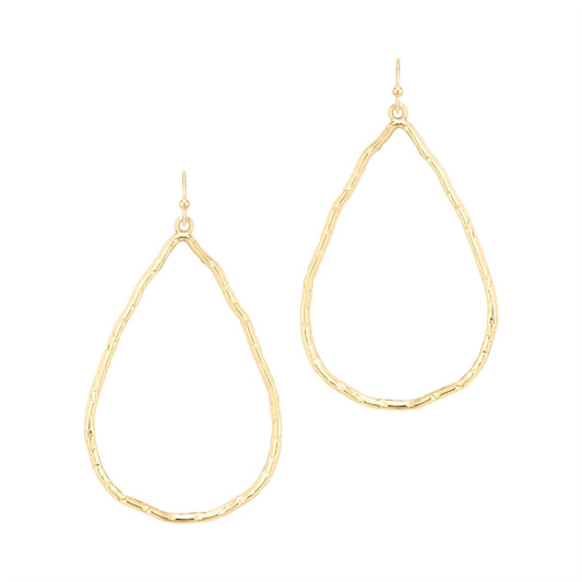 Gold Textured Open Teardrop Earrings