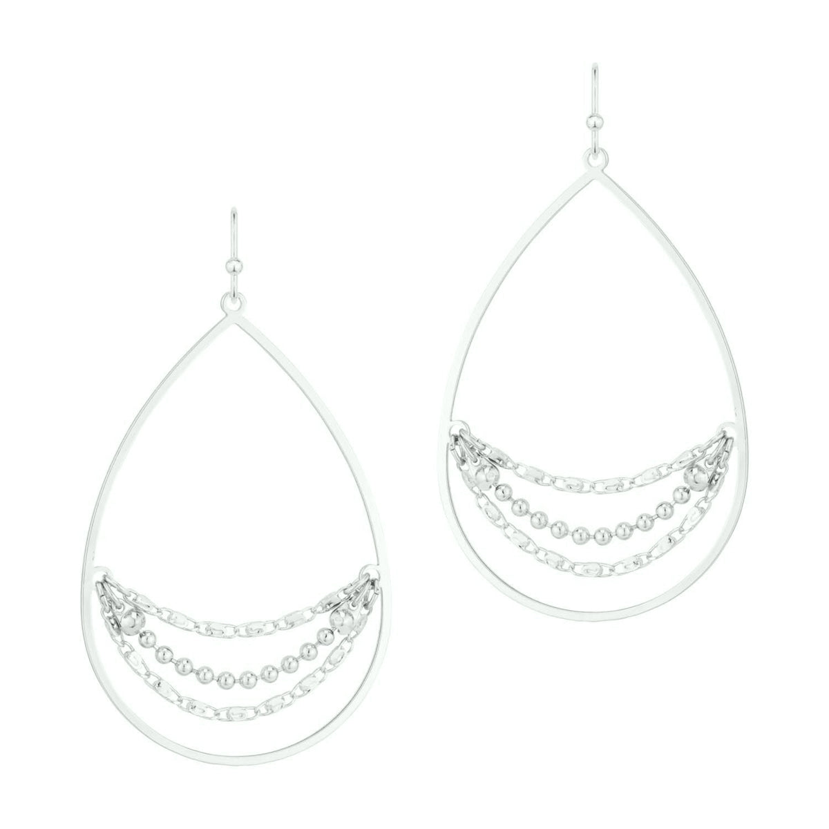 Silver Teardrop with Layered Chain Earrings