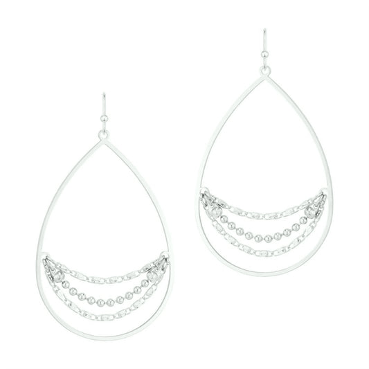 Silver Teardrop with Layered Chain Earrings