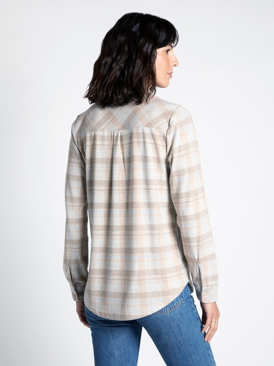 Thread & Supply Beige and Blue Plaid Lewis Top