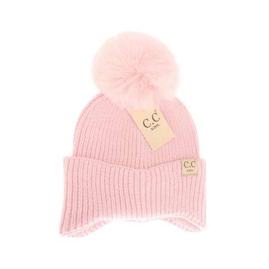 Kids C.C Ear Flap Faux Fur Pom Beanie