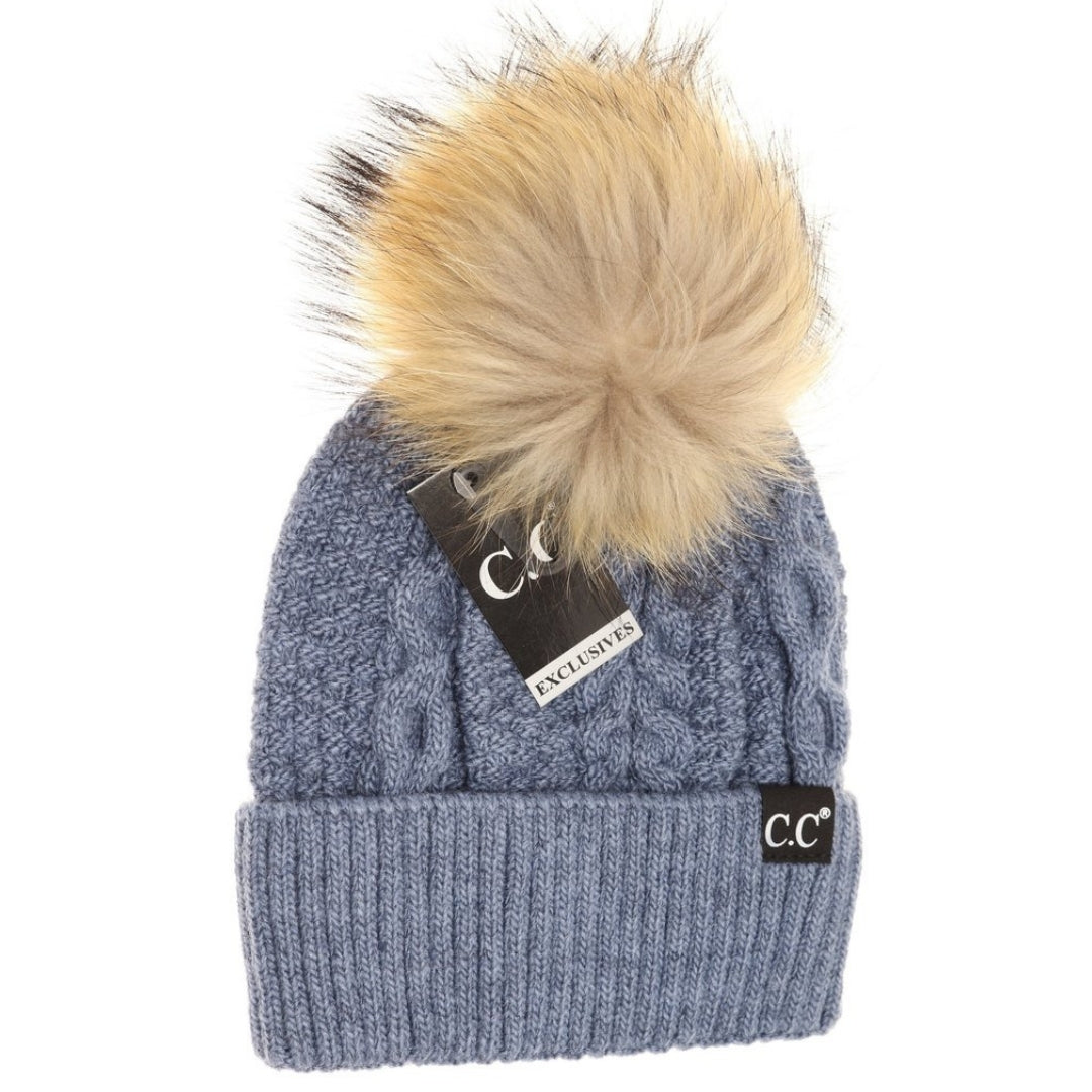 CC Exclusive - Black Label Special Edition Ribbed Cuff Faux Fur Pom Adult Beanie *Multiple Colors*