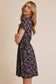 Gilli Short Sleeve Faux Wrap Dress: Navy-Taupe Disty Floral Print