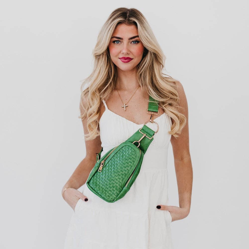 Waverly Woven Sling Bag: Emerald