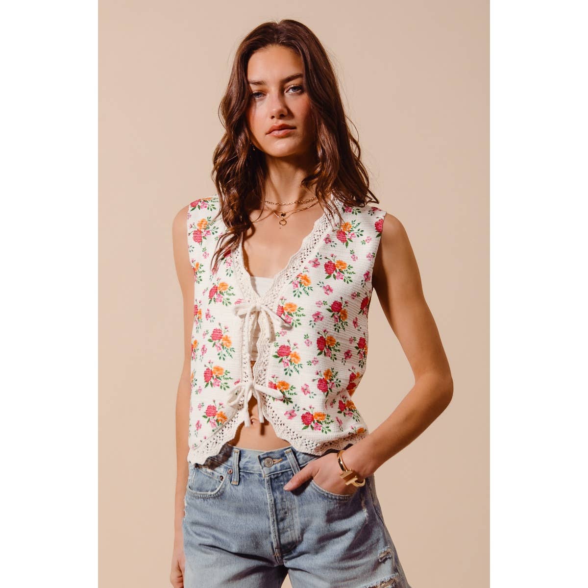 Floral Tie Front Vest
