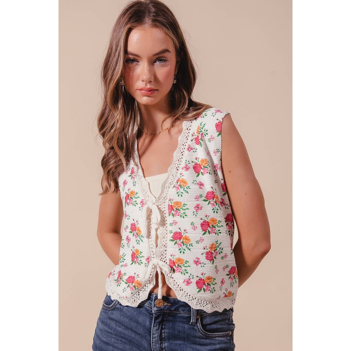 Floral Tie Front Vest