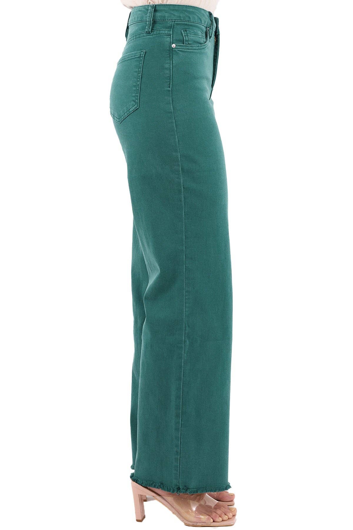 Chloe High Rise Frayed Wide Leg Pants: Blue Teal