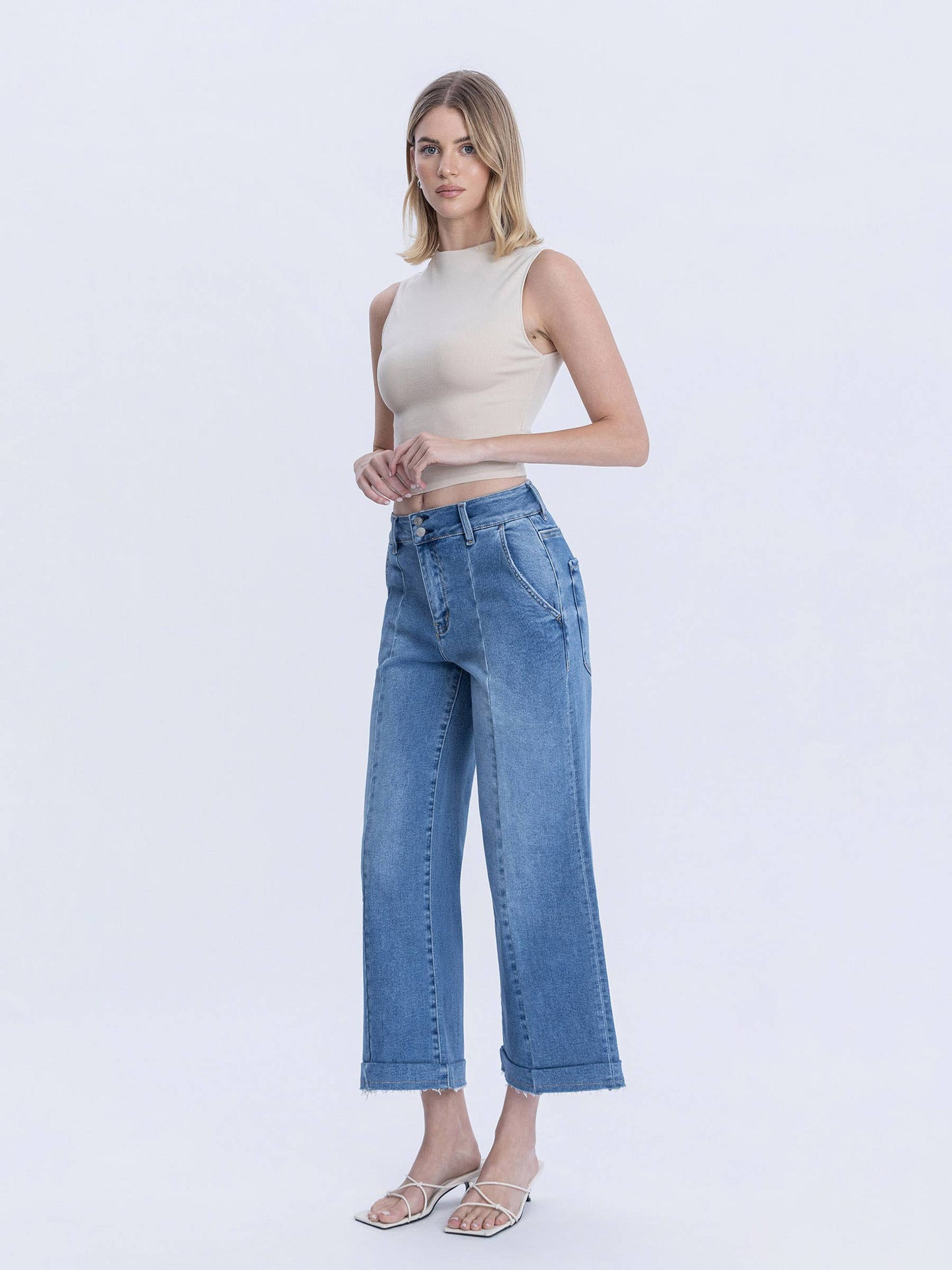 Lovervet High Rise Two Button Trouser Hem Wide Leg