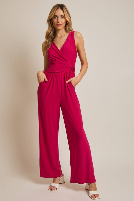 Gilli Sleeveless Wrap Tie Jumpsuit: Fuschia