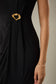 Gilli Round Neck Pleated Detail Midi Dress: Black