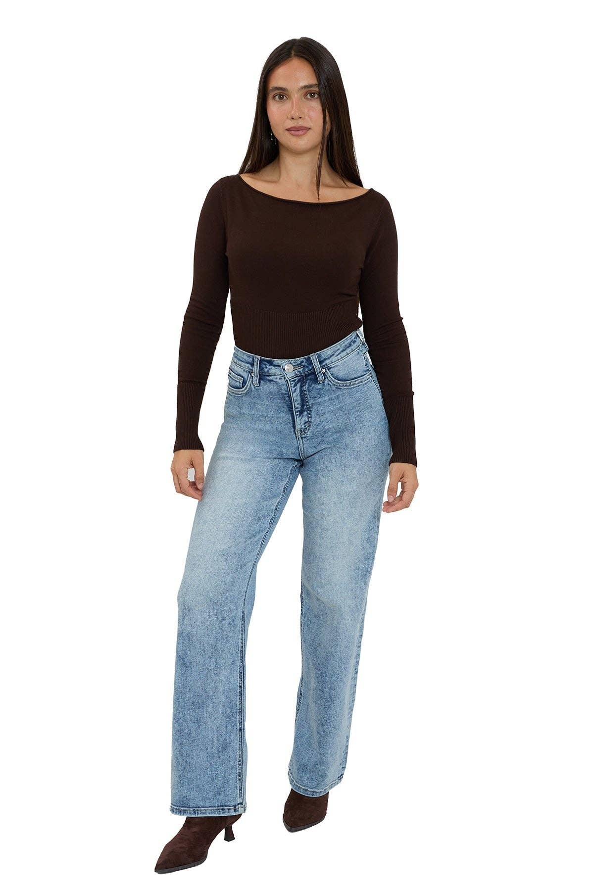 RFM Hailey High Rise Wide Leg Jeans- Medium Wash