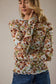 Gilli Long Sleeve Merrow Hem Mesh Top: Ivory-Multi Ditsy