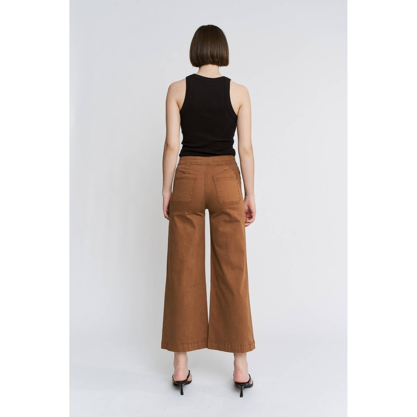 Mica Denim High Rise Wide Leg Crop: Caramel