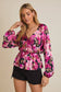 Gilli Long Sleeve Peplum Top: Black-Fuschia Floral