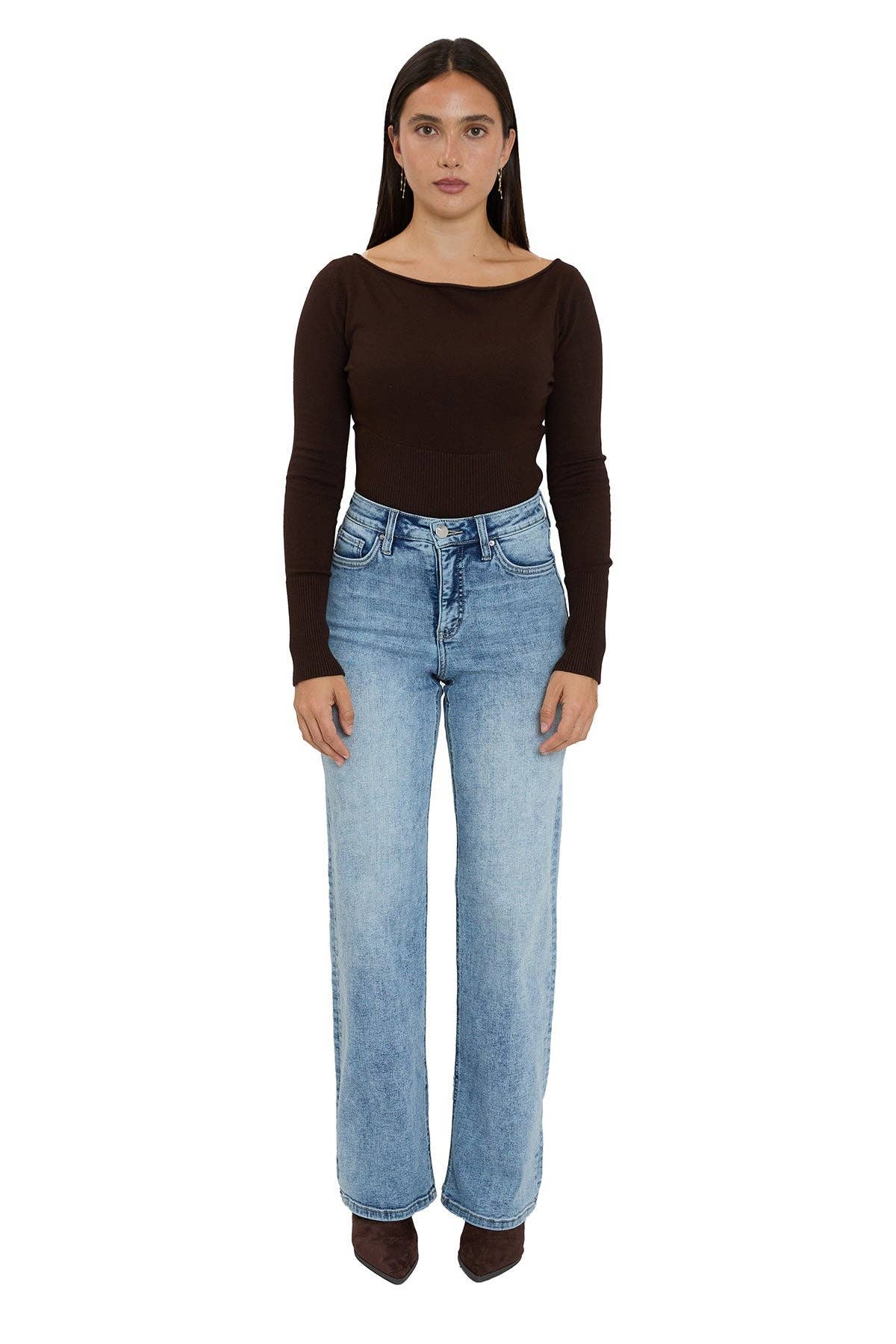 RFM Hailey High Rise Wide Leg Jeans- Medium Wash