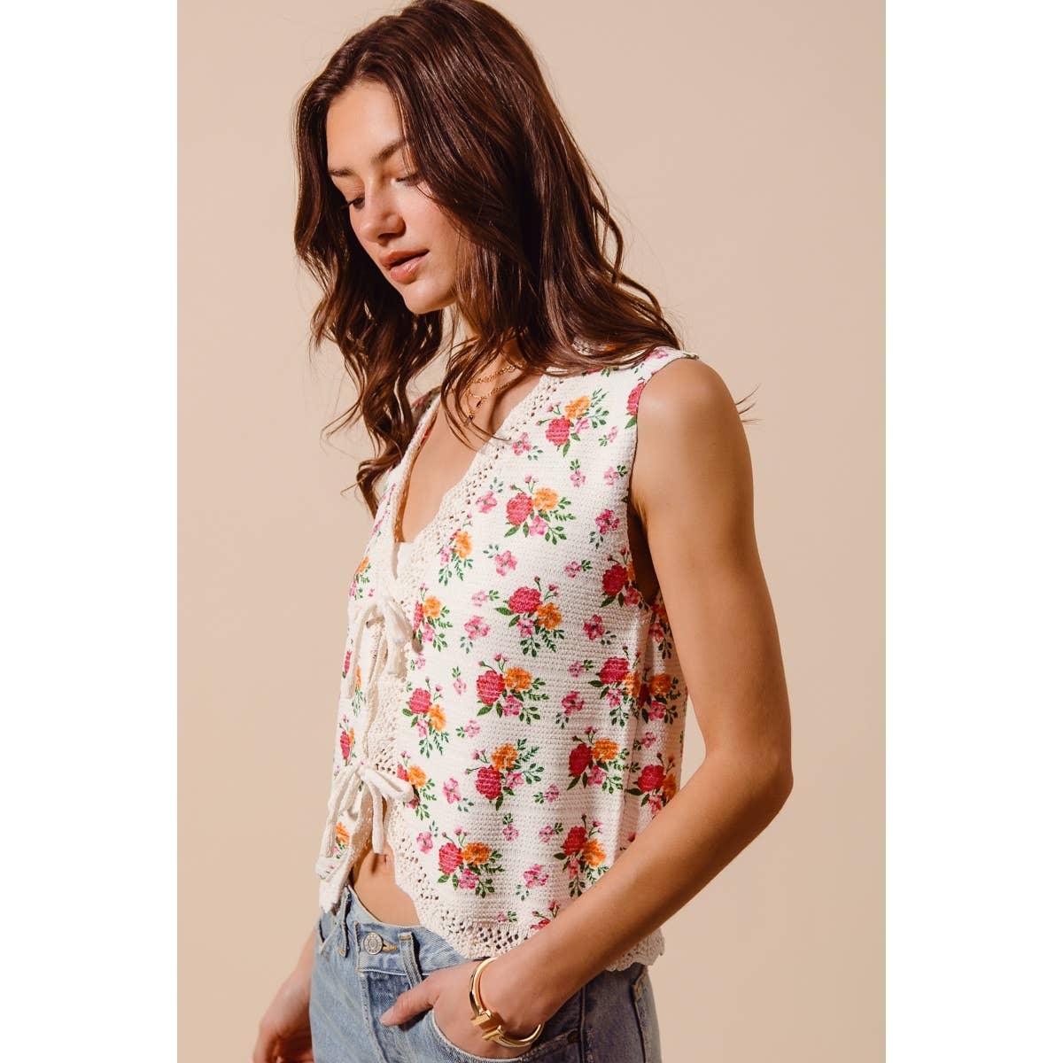 Floral Tie Front Vest
