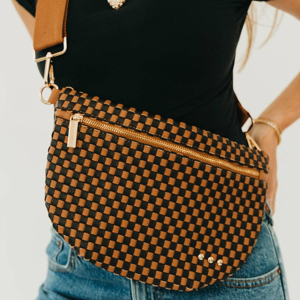 Westlyn Woven Bum Bag - Camel Black Checkered