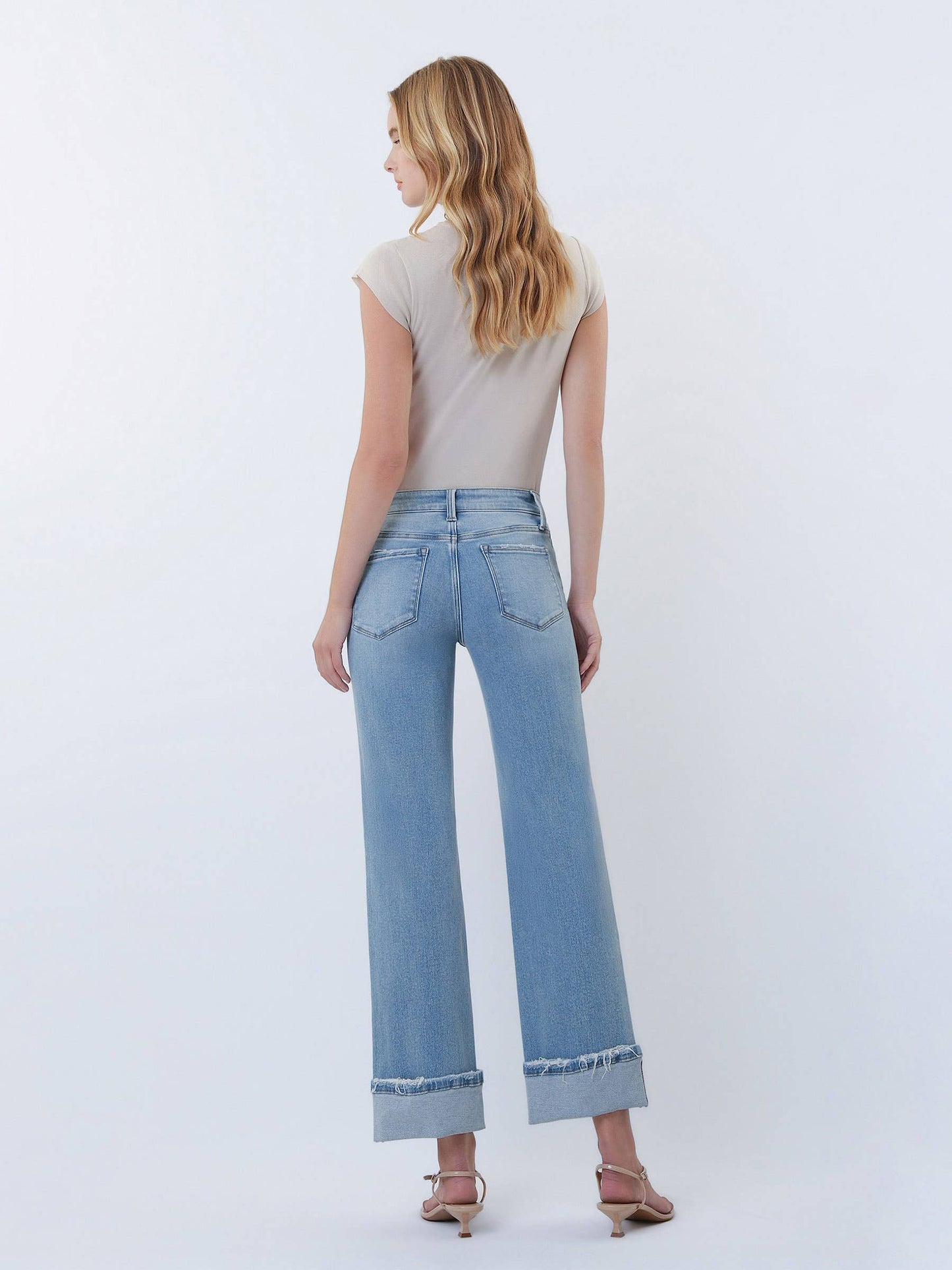 Lovervet Mid Rise Cuffed Slim Wide Leg Jeans