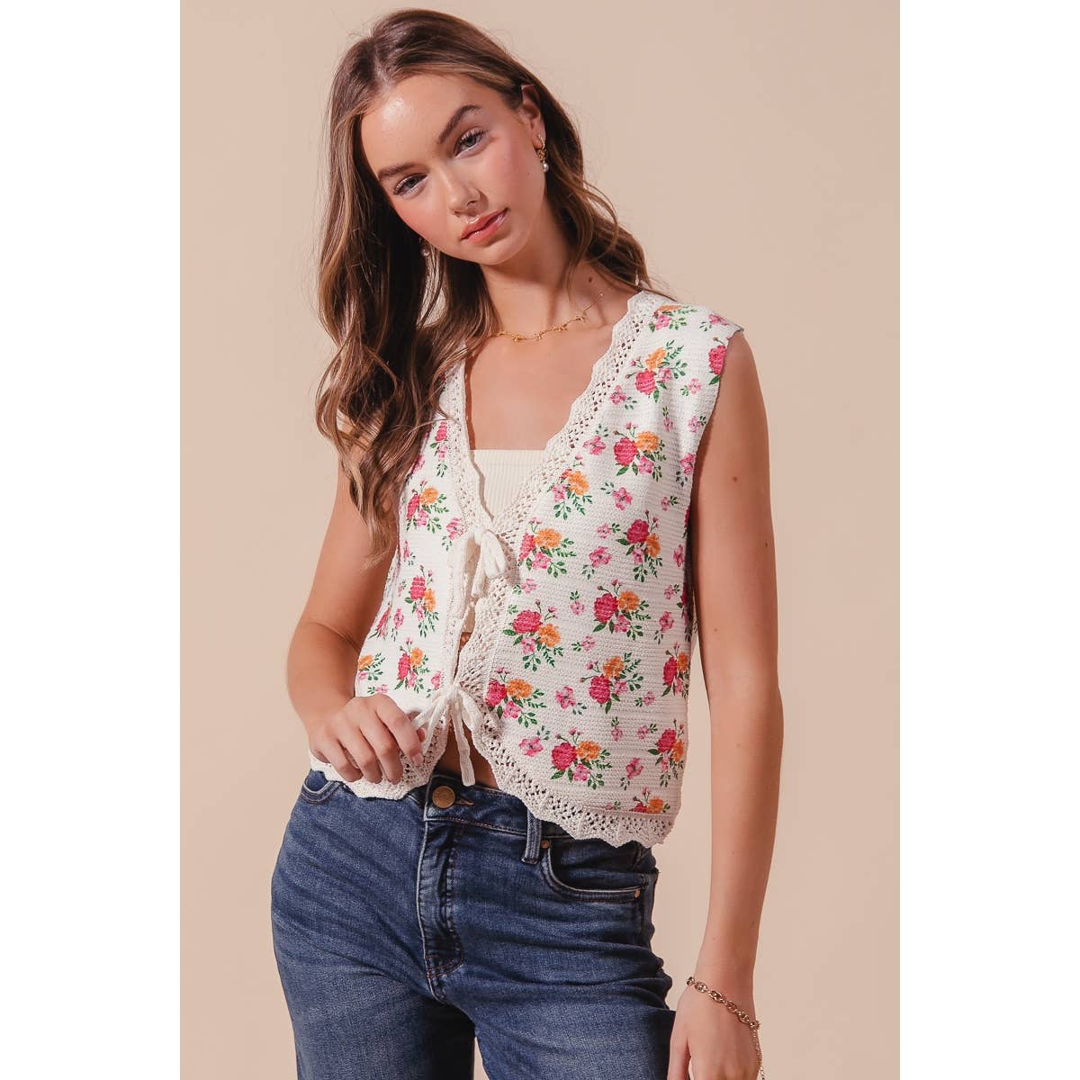 Floral Tie Front Vest