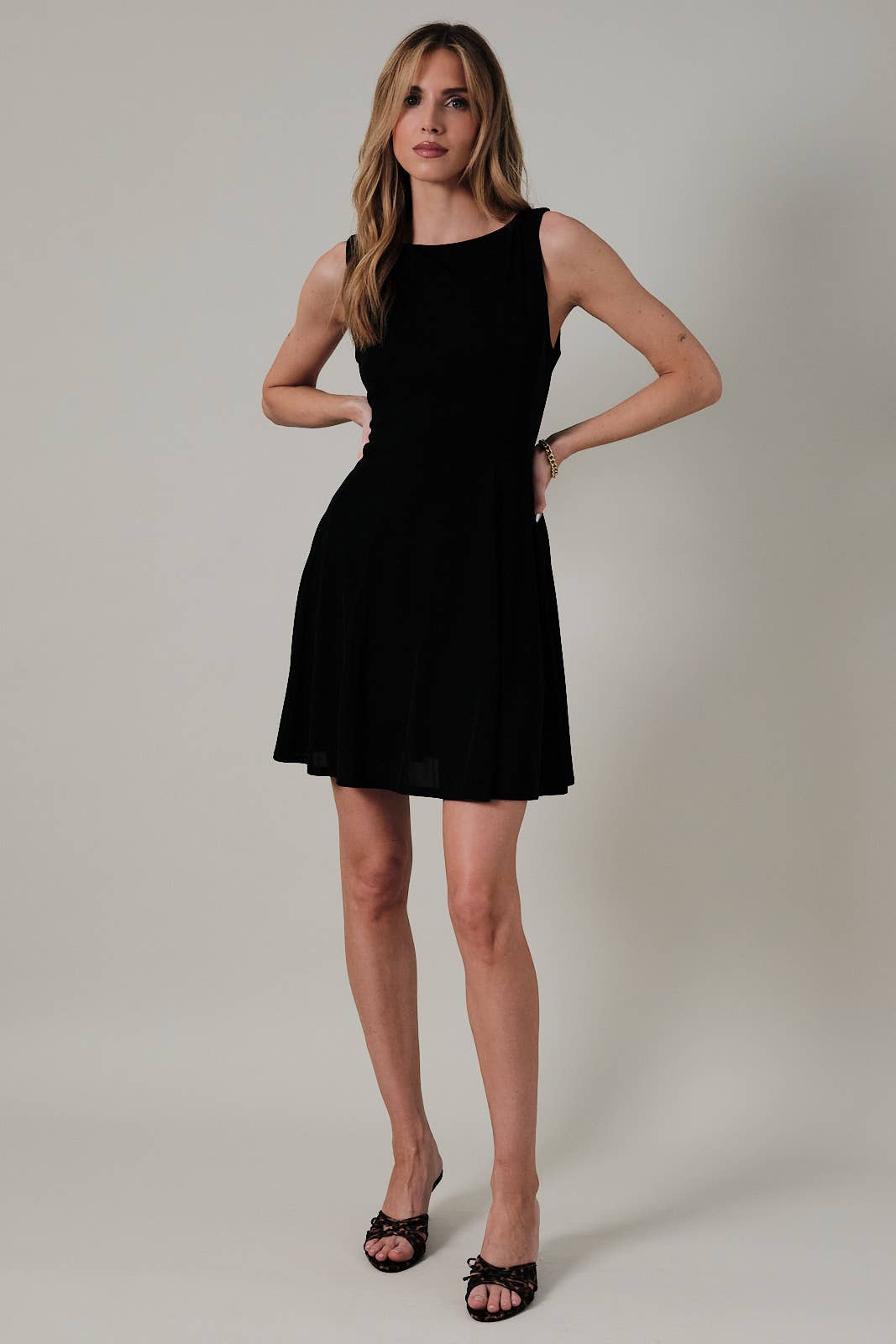 Gilli Boat Neck Fit & Flare Mini Dress: Black
