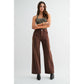 Mica Denim High Rise Tummy Control Wide Leg Seamed Front - Brown