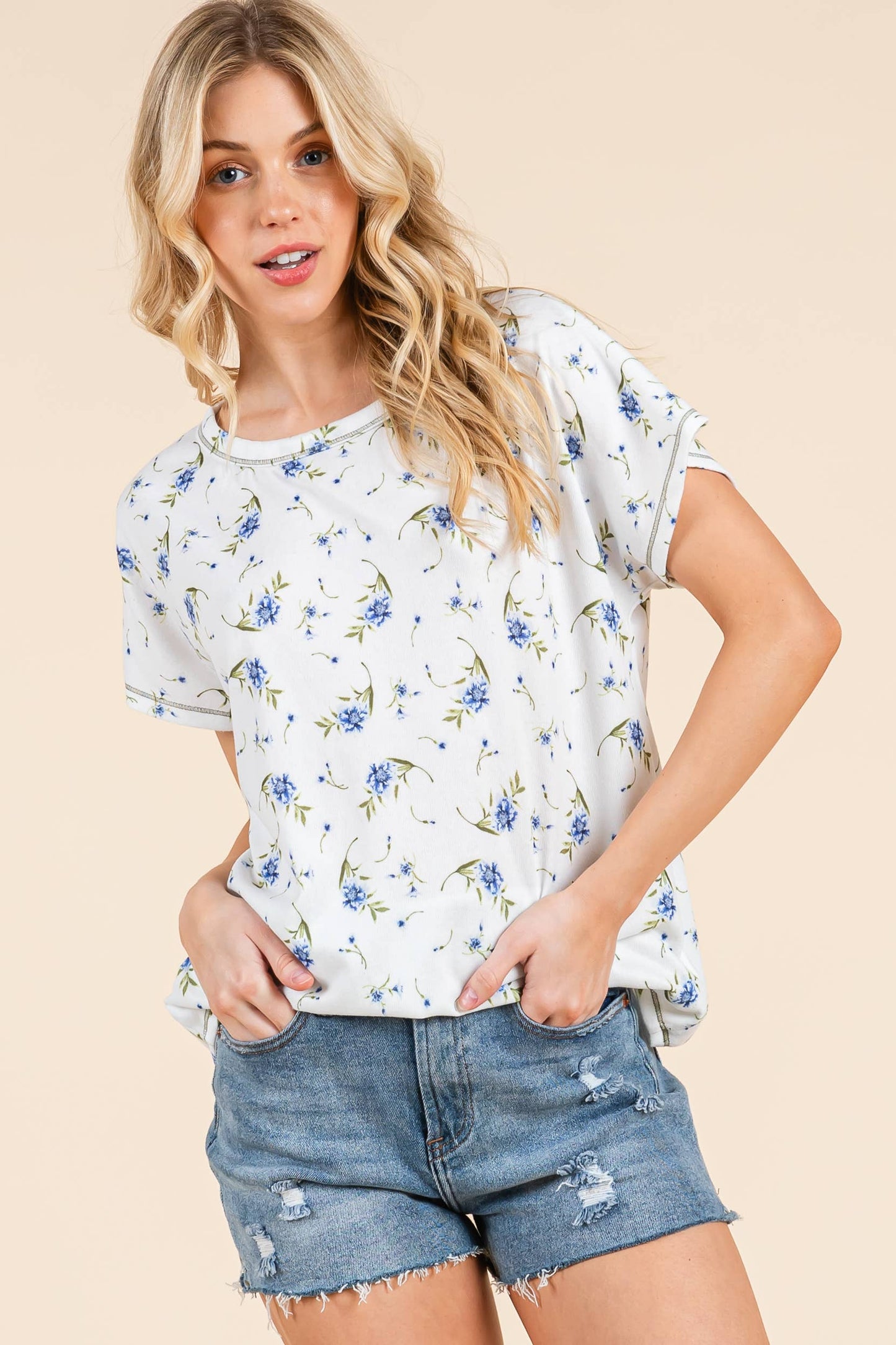 Bombom Floral Print Short Sleeve Tee