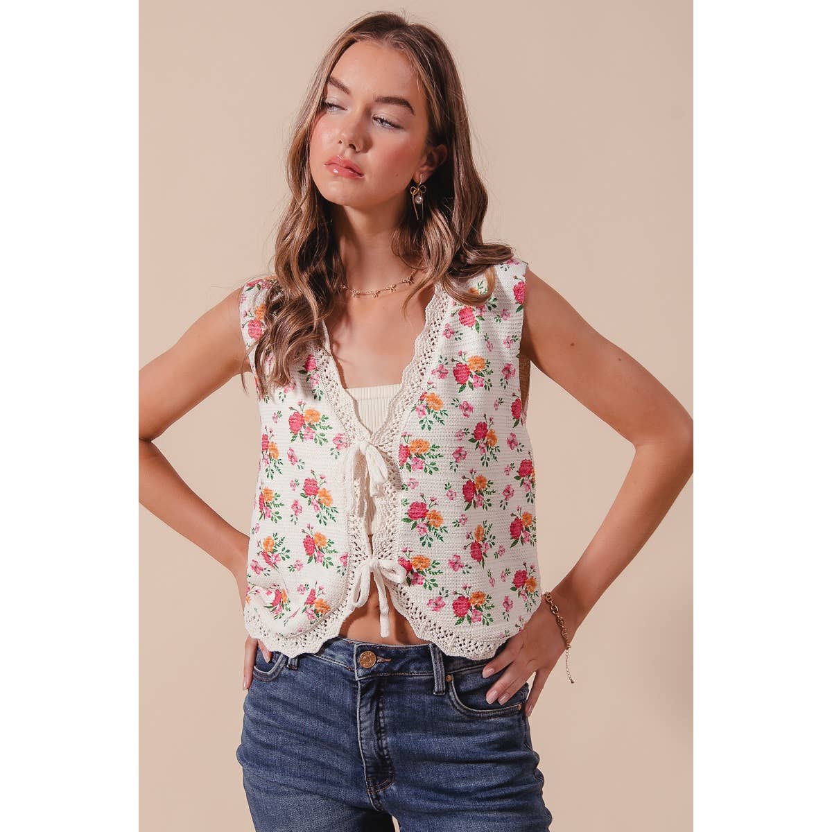 Floral Tie Front Vest