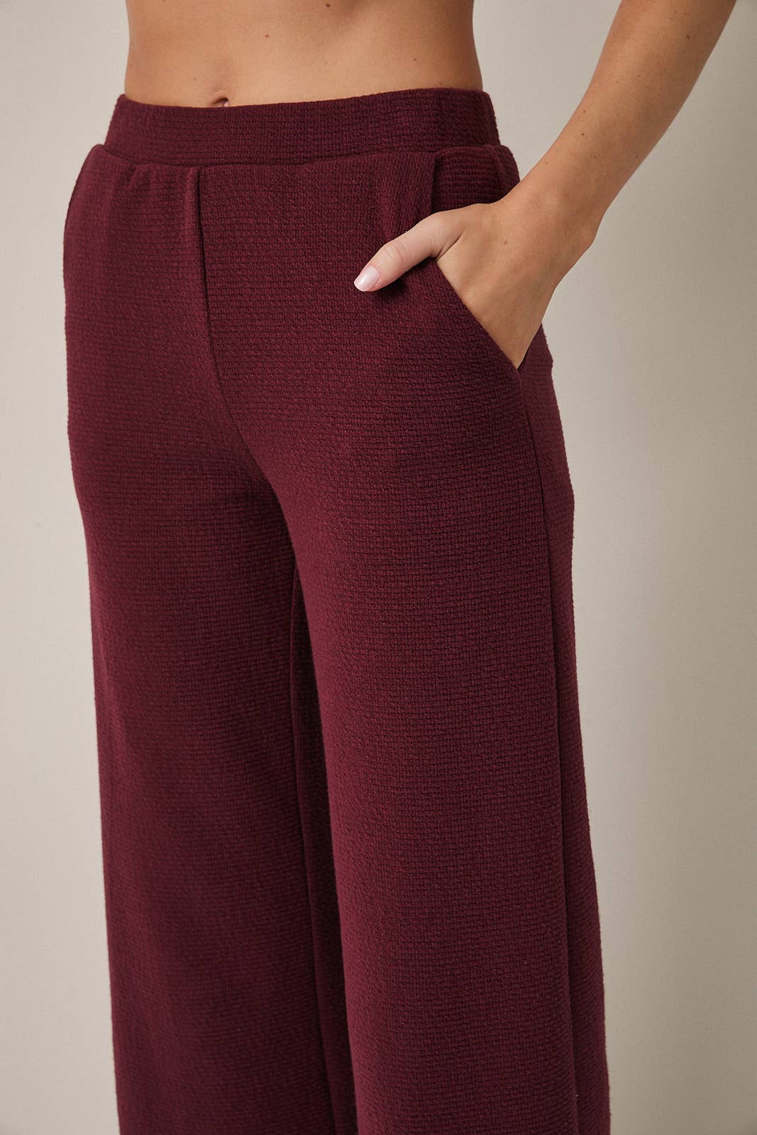 Gilli Waist Band Wide Leg Pants: Burgundy