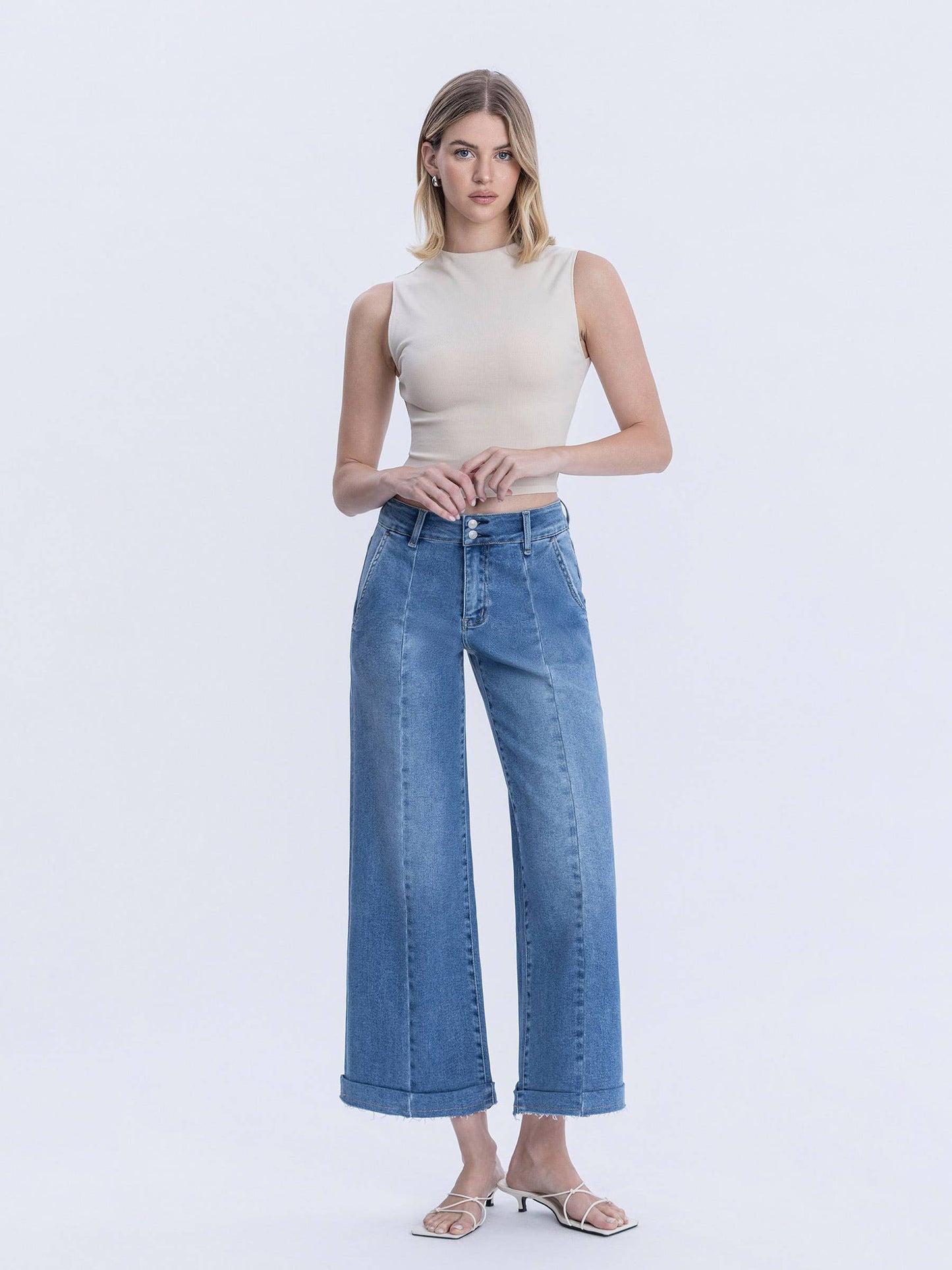 Lovervet High Rise Two Button Trouser Hem Wide Leg