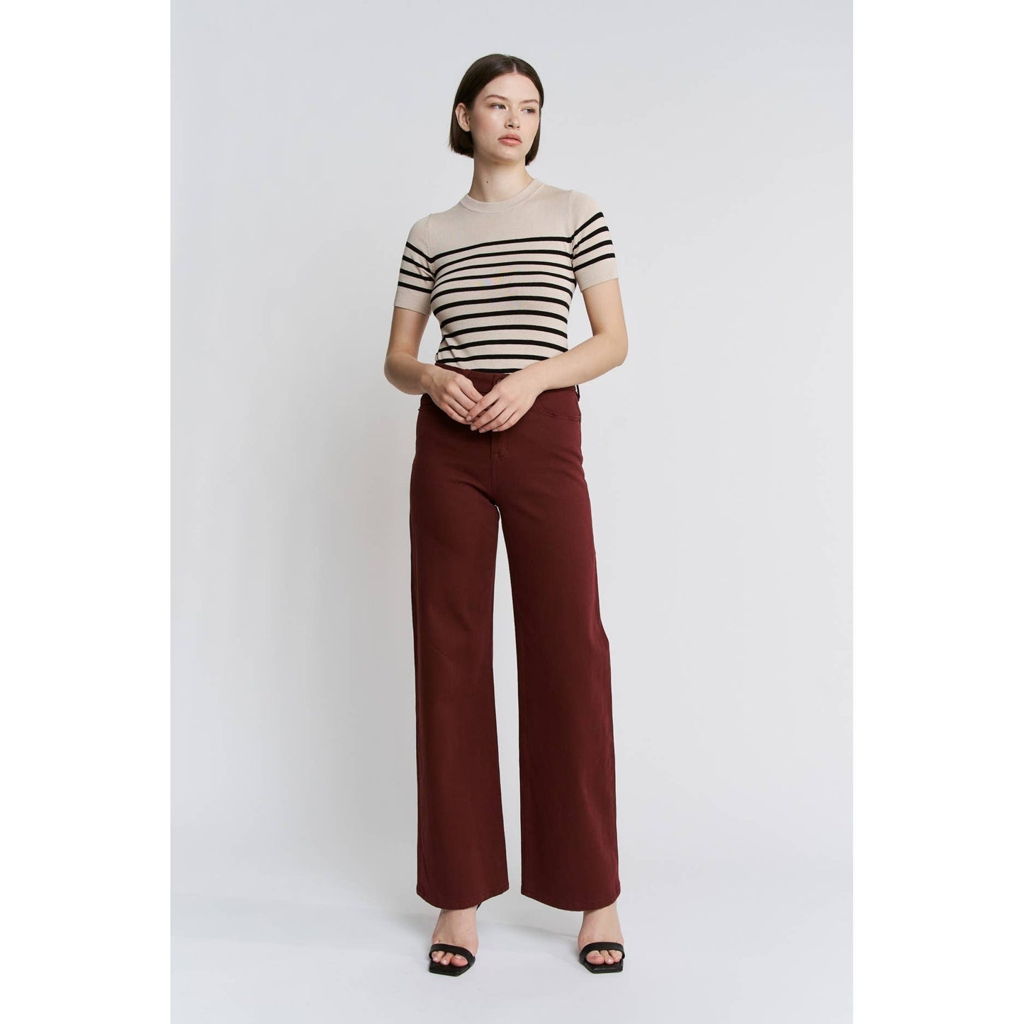 Mica Denim High Rise Wide Leg - Deep Burgandy