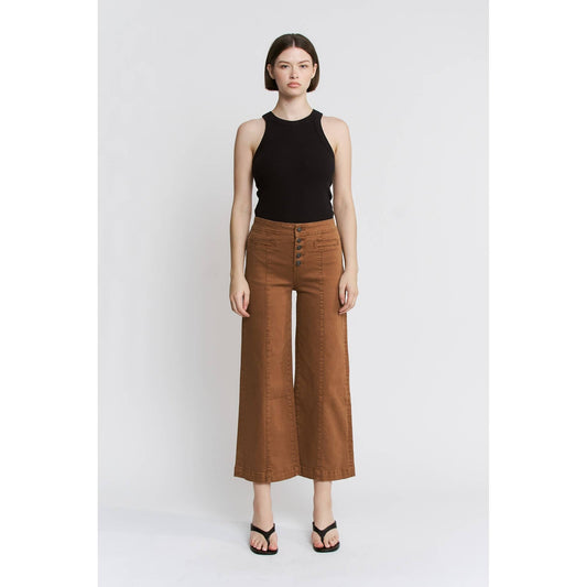 Mica Denim High Rise Wide Leg Crop: Caramel