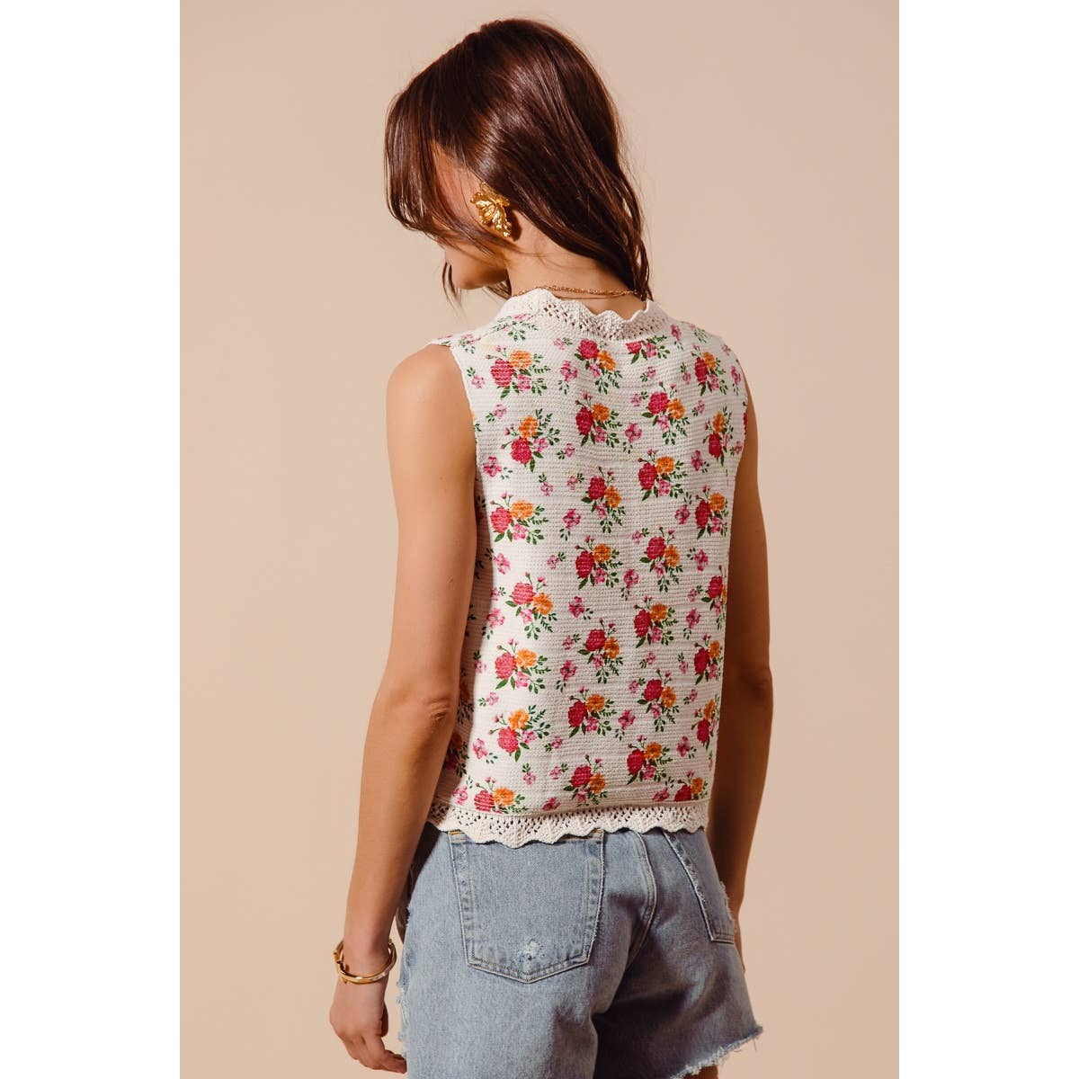 Floral Tie Front Vest