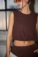 Gilli Round Neck Sleeveless Bubble Hem Top: Mocha