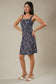 Gilli Sleeveless Square Neck Back Tie Mini Dress: Navy-Blue Ditsy Floral Print