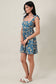 Tie Strap Empire Waist Smocking Tropical Mini Dress: Blue-Yellow Ditsy