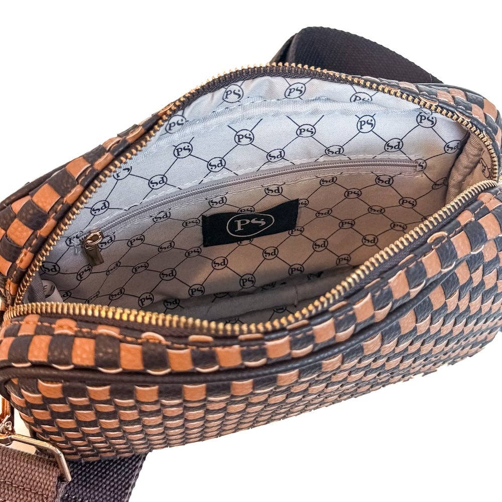 Woven Willow Camera Crossbody Bag:  Camel